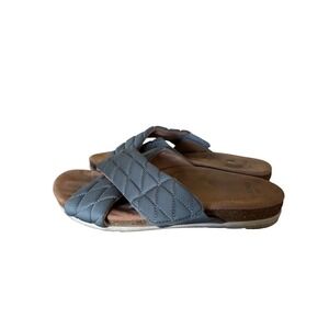 Earth Origins 9 Oceana Quilted Slide Sandals Grey Cork Footbed Coastal Beach